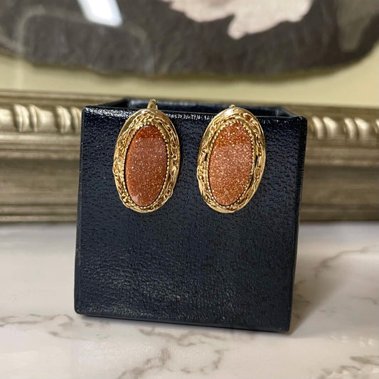 12K Gold FILLED Sunstone Screwback Earrings