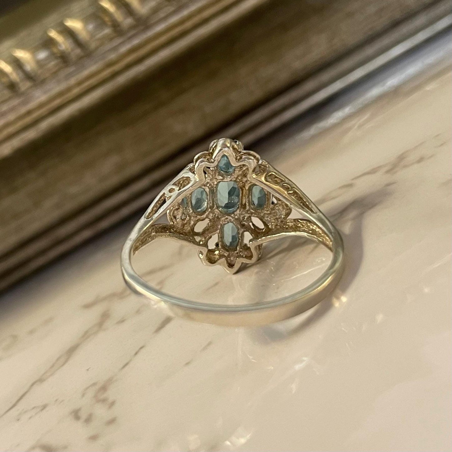 Vintage 925 Sterling Silver Ring Blue Gemstones - Size US 10.75