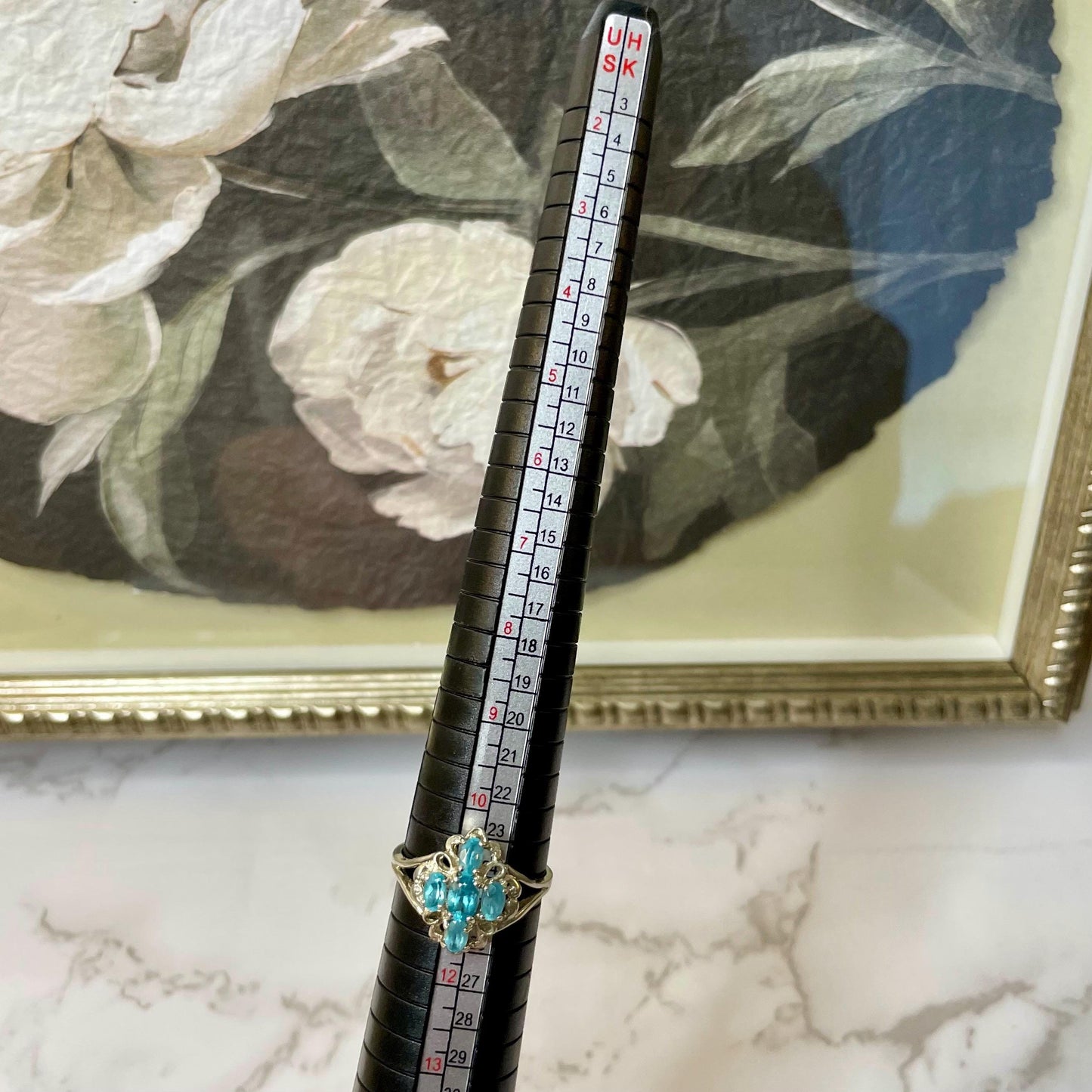 Vintage 925 Sterling Silver Ring Blue Gemstones - Size US 10.75