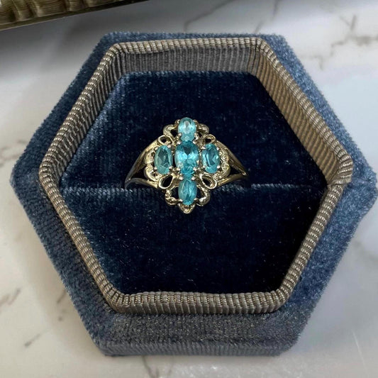 Vintage 925 Sterling Silver Ring Blue Gemstones - Size US 10.75