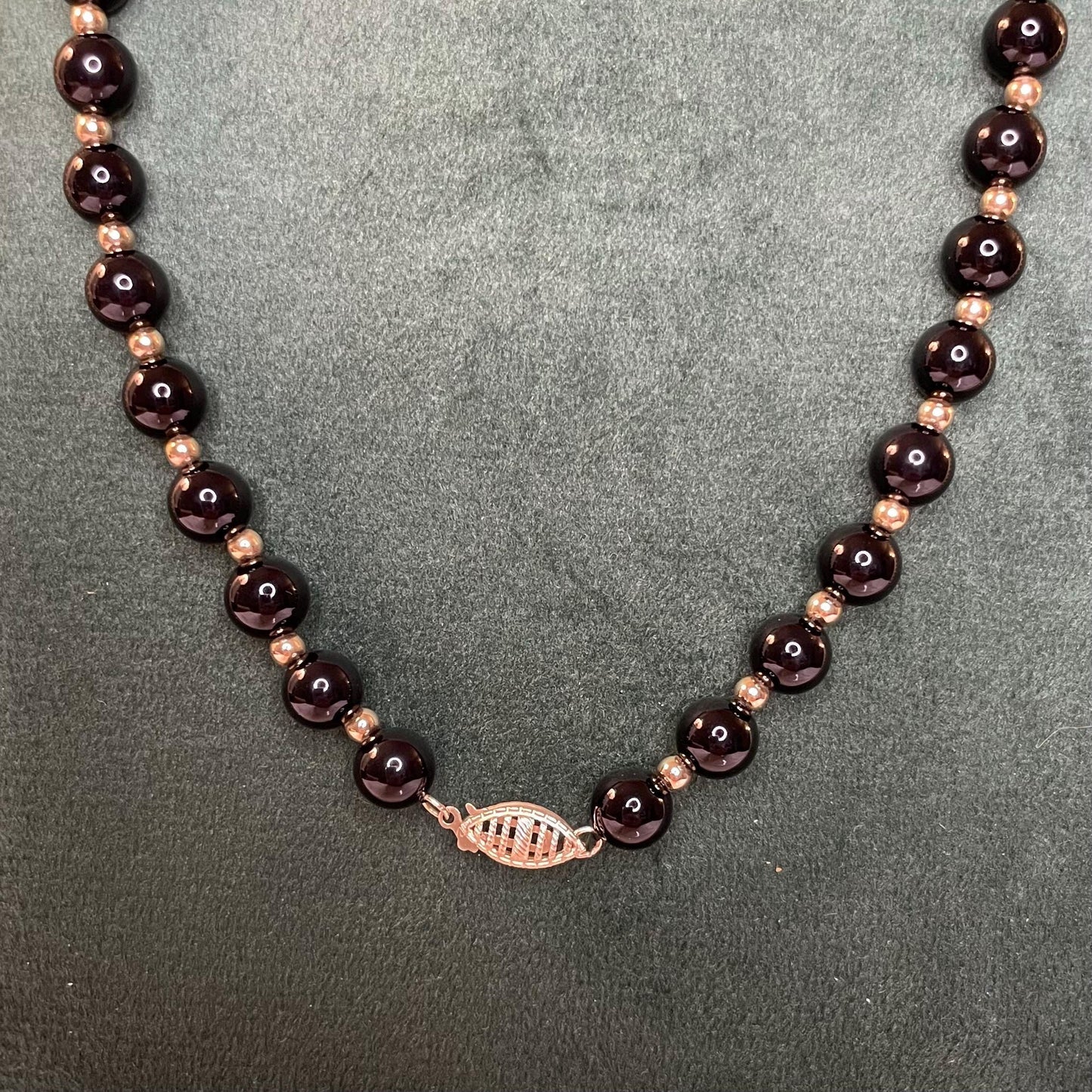 Vintage 10k Solid Gold Onyx Bead Necklace Estate Jewelry - 18” Long