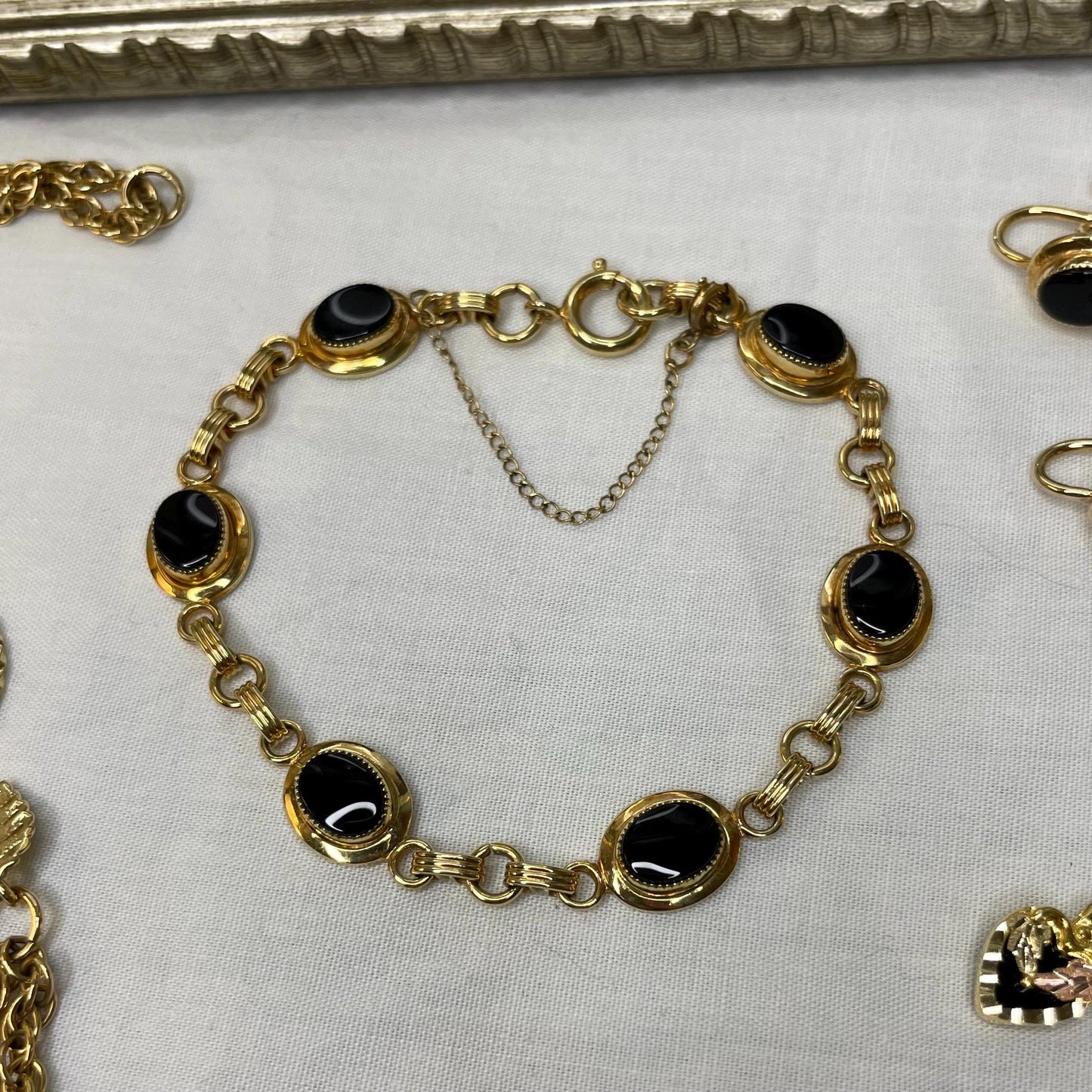 12K Gold FILLED Vintage Onyx Bracelet 7.5”