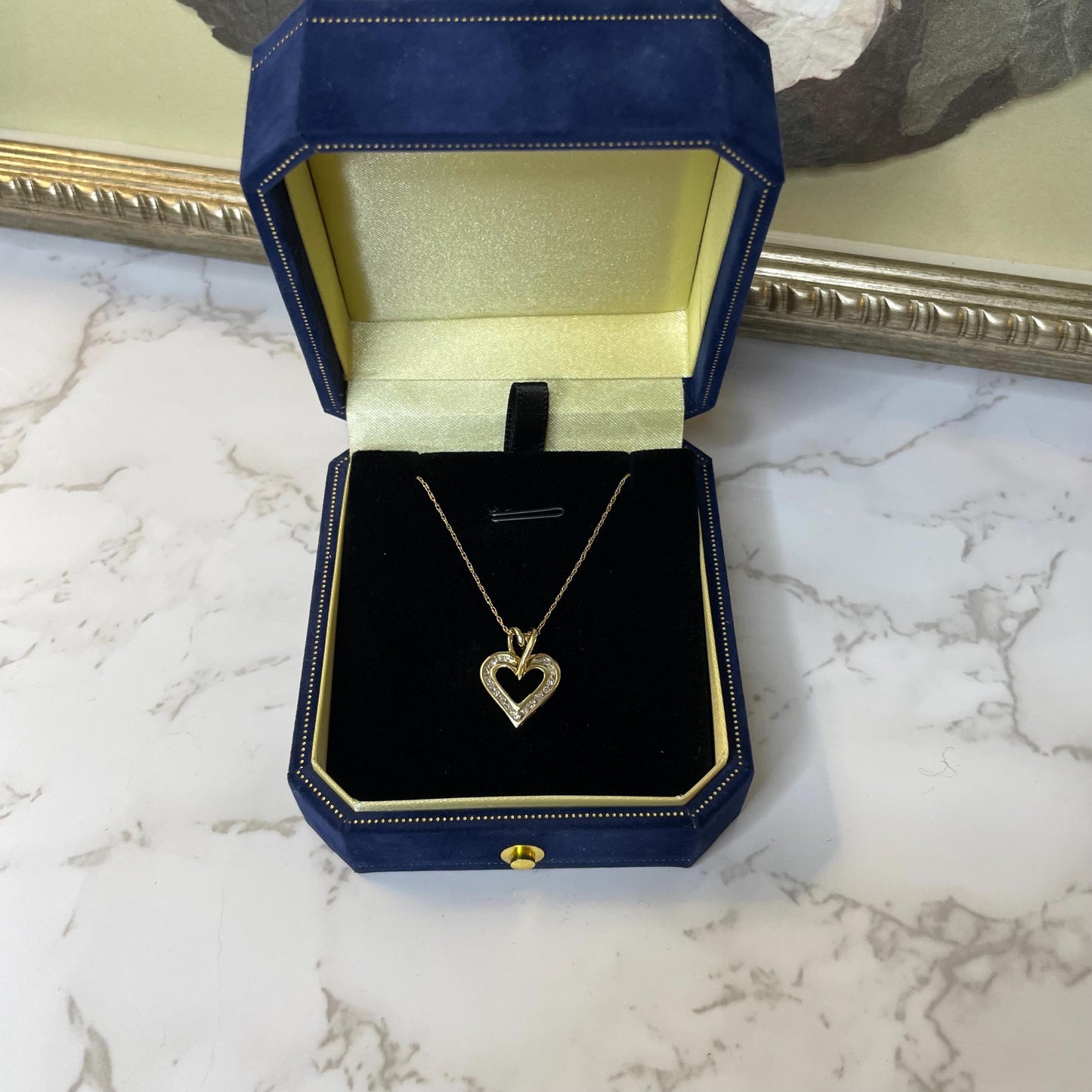 10k Solid Gold Diamond Heart Necklace - 18” Chain