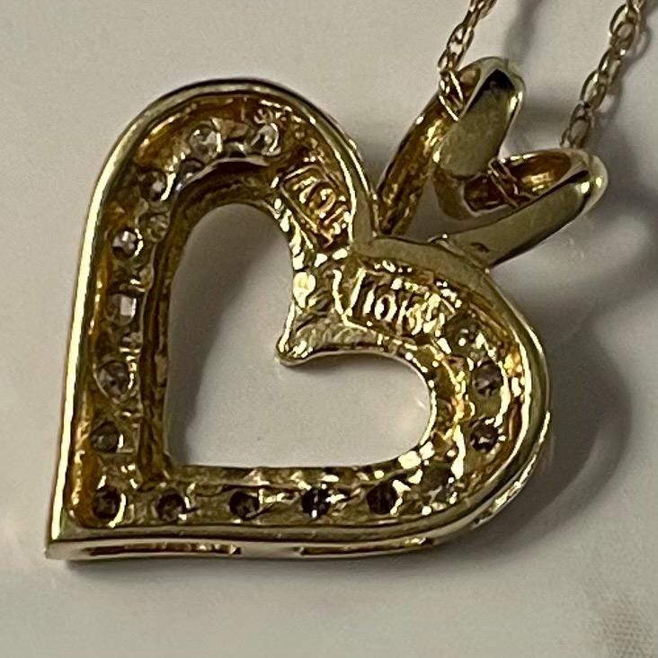 10k Solid Gold Diamond Heart Necklace - 18” Chain
