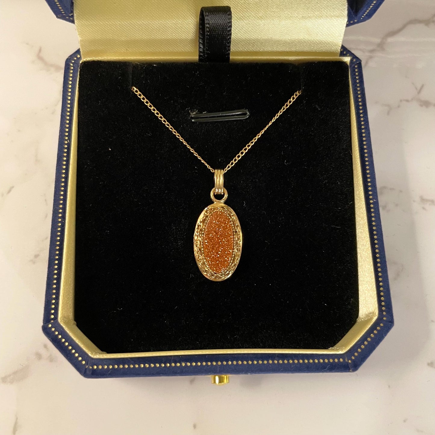 12K Gold FILLED Sunstone Pendant Necklace - 18” Long