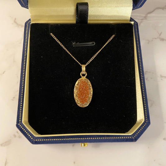 12K Gold FILLED Sunstone Pendant Necklace - 18” Long