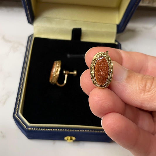 12K Gold FILLED Sunstone Screwback Earrings