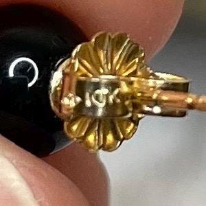 Vintage 10k Solid Gold Onyx Bead Earrings Estate Jewelry