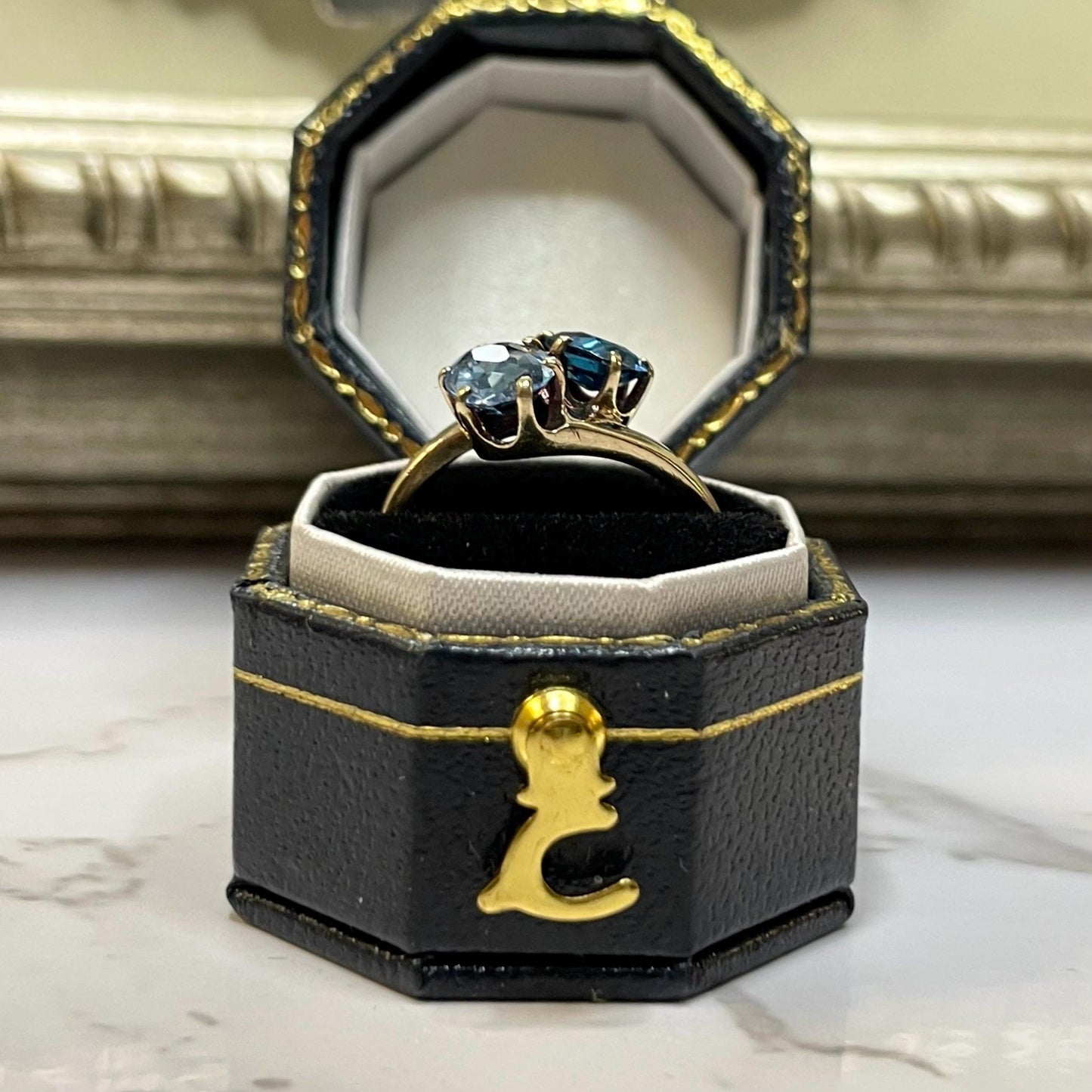 Vintage 10K Yellow Gold Toi et Moi Blue Spinel Ring - Size US 5.25