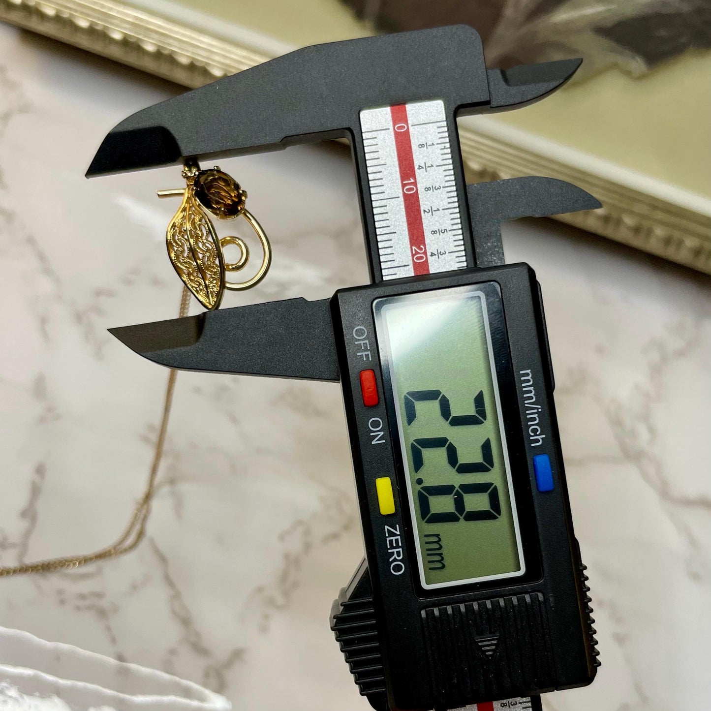 Vintage 14K Gold FILLED Smokey Quartz Pendant Necklace Signed AMCO - 15” Chain