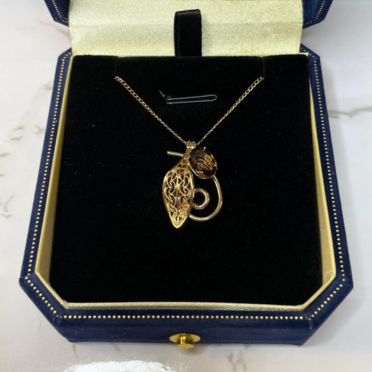 Vintage 14K Gold FILLED Smokey Quartz Pendant Necklace Signed AMCO - 15” Chain